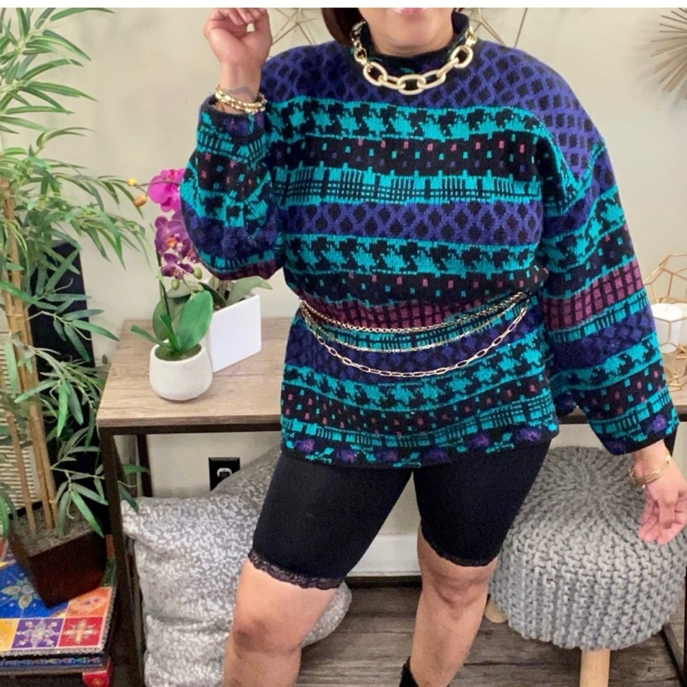 Vintage Multi Patterned Sweater - image 6